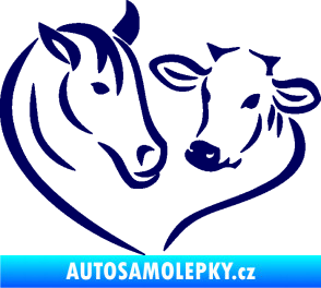Samolepka Kůň s kravičkou v srdíčku levá láska ke zvířatům tmavě modrá