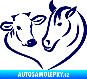 Samolepka Kůň s kravičkou v srdíčku pravá láska ke zvířatům tmavě modrá