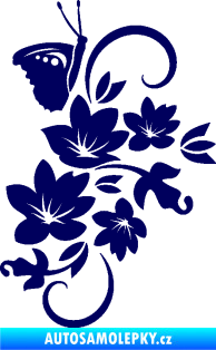 Samolepka Květina dekor 005 pravá s motýlkem tmavě modrá