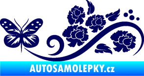 Samolepka Květina dekor 015 levá s motýlem tmavě modrá