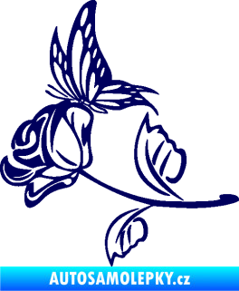 Samolepka Květina dekor 030 levá růže s motýlkem tmavě modrá