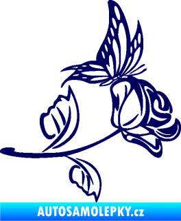 Samolepka Květina dekor 030 pravá růže s motýlkem tmavě modrá