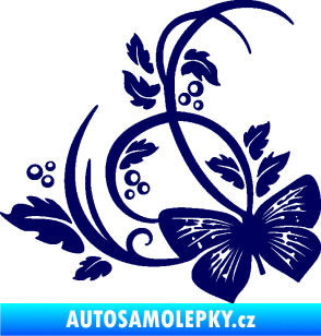 Samolepka Květina dekor 046 levá motýl tmavě modrá