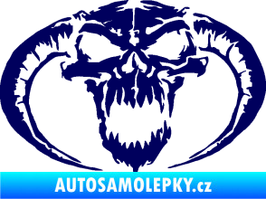 Samolepka Lebka 027 levá se zahnutými rohy tmavě modrá