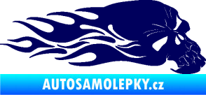 Samolepka Lebka 050 pravá v plamenech tmavě modrá
