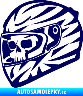 Samolepka Lebka s motohelmou 001 levá tmavě modrá