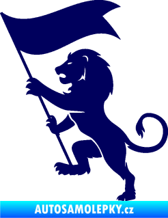 Samolepka Lev heraldika 005 levá s praporem tmavě modrá