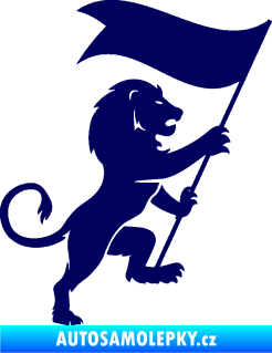 Samolepka Lev heraldika 005 pravá s praporem tmavě modrá
