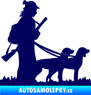 Samolepka Lov 001 pravá žena a dva psi  tmavě modrá