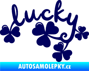 Samolepka Lucky nápis štěstí se čtyřlístky tmavě modrá