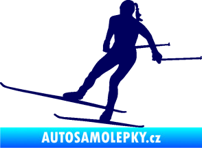 Samolepka Lyžařka 001 levá běh na lyžích tmavě modrá