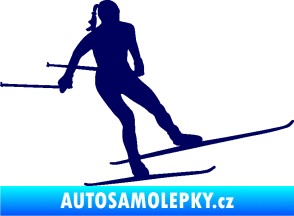 Samolepka Lyžařka 001 pravá běh na lyžích tmavě modrá