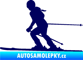 Samolepka Lyžařka 002 levá sjezd tmavě modrá