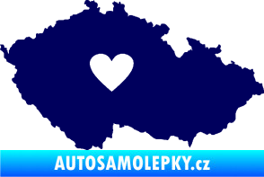 Samolepka Mapa České republiky 002 srdce tmavě modrá