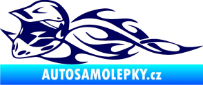 Samolepka Motorka 011 levá helma na motokros v plamenech tmavě modrá
