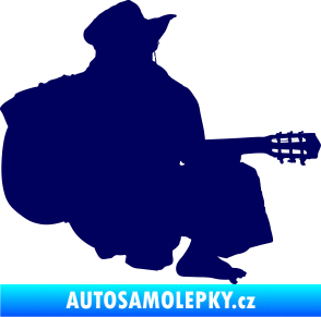 Samolepka Music 014 pravá hráč na kytaru tmavě modrá