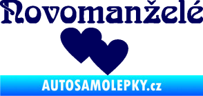 Samolepka Novomanželé 001 nápis se srdíčky tmavě modrá
