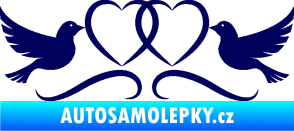 Samolepka Novomanželé 002 holubičky se srdíčky tmavě modrá