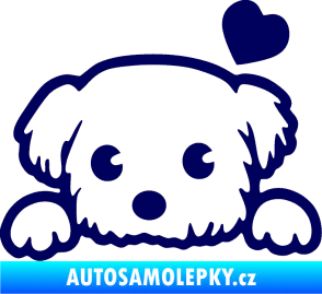 Samolepka Pes 057 pravá se srdíčkem tmavě modrá