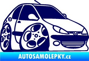 Samolepka Peugeot 206 karikatura pravá tmavě modrá