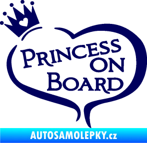 Samolepka Princess on board nápis s korunkou tmavě modrá
