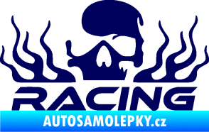 Samolepka Racing nápis s lebkou levá tmavě modrá