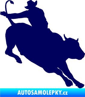 Samolepka Rodeo 001 pravá  kovboj s býkem tmavě modrá