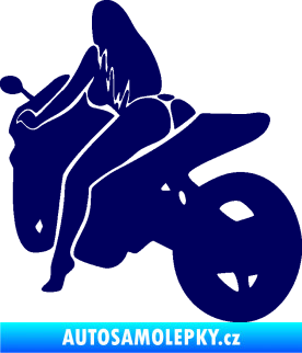 Samolepka Sexy žena na motorce levá tmavě modrá