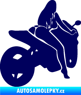 Samolepka Sexy žena na motorce pravá tmavě modrá
