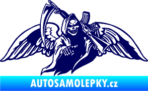 Samolepka Smrtka 016 pravá s křídly a kosou tmavě modrá
