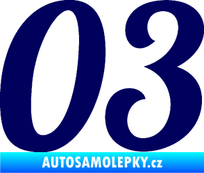 Samolepka Startovní číslo 03 typ 3 tmavě modrá