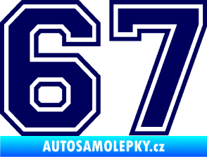 Samolepka Startovní číslo 67 typ 4 tmavě modrá