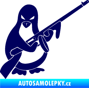Samolepka Tučňák se samopalem pravá tmavě modrá
