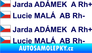 Samolepka Vlajka ČR se jménem a krevní skupinou tmavě modrá