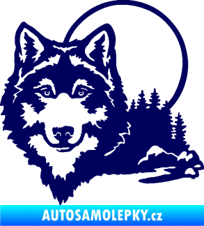 Samolepka Vlk 007 levá s krajinou tmavě modrá