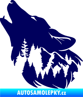 Samolepka Vlk 027 levá s krajinou tmavě modrá