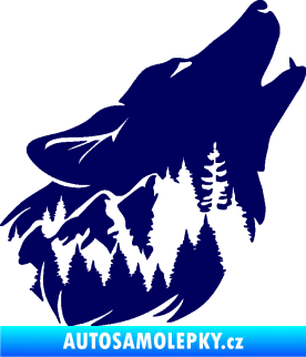 Samolepka Vlk 027 pravá s krajinou tmavě modrá