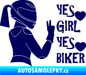Samolepka Yes girl, yes biker motorkářka tmavě modrá