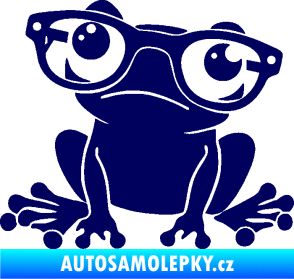 Samolepka Žába 011 levá kouká s brýlemi tmavě modrá