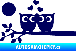 Samolepka Zamilované sovy levá na větvičce tmavě modrá