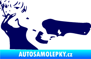 Samolepka Žena s pistolí pravá tmavě modrá