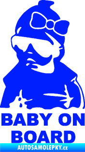Samolepka Baby on board 001 levá s textem miminko s brýlemi a s mašlí modrá dynamic