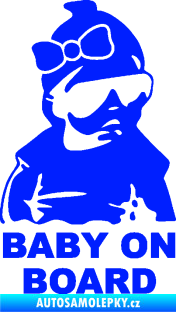 Samolepka Baby on board 001 pravá s textem miminko s brýlemi a s mašlí modrá dynamic