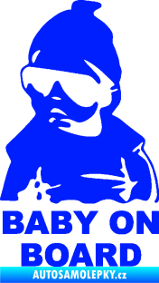 Samolepka Baby on board 002 levá s textem miminko s brýlemi modrá dynamic