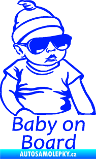 Samolepka Baby on board 003 pravá s textem miminko s brýlemi modrá dynamic