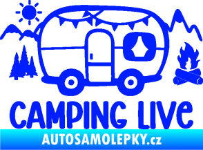Samolepka Camping live 001 pravá cestování v karavanu modrá dynamic