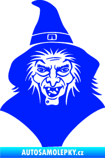 Samolepka Čarodějnice 002 levá hlava s kloboukem modrá dynamic