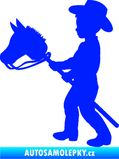 Samolepka Děti silueta 012 levá kluk s dřevěným koníkem modrá dynamic