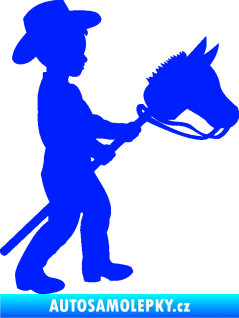 Samolepka Děti silueta 012 pravá kluk s dřevěným koníkem modrá dynamic