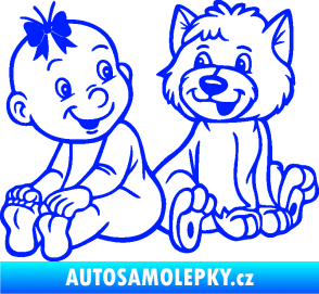 Samolepka Dítě v autě 095 levá holčička s pejskem modrá dynamic